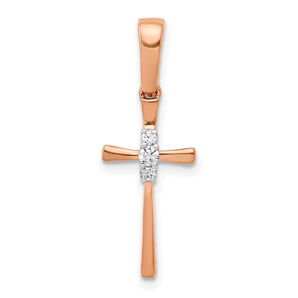 10K Rose Gold Polished Medium .03 ct Diamond Cross Pendant