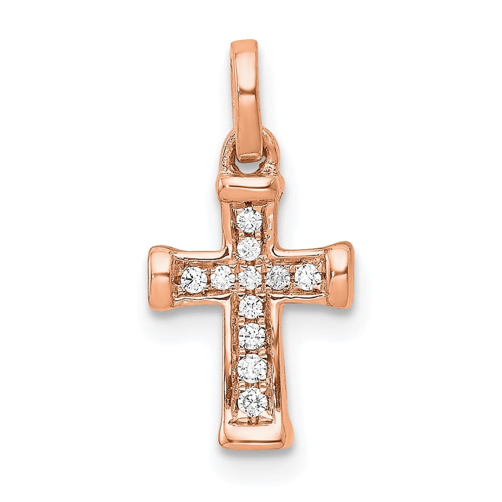 10K Rose Gold Polished Medium 1/20 ct Diamond Latin Cross Pendant