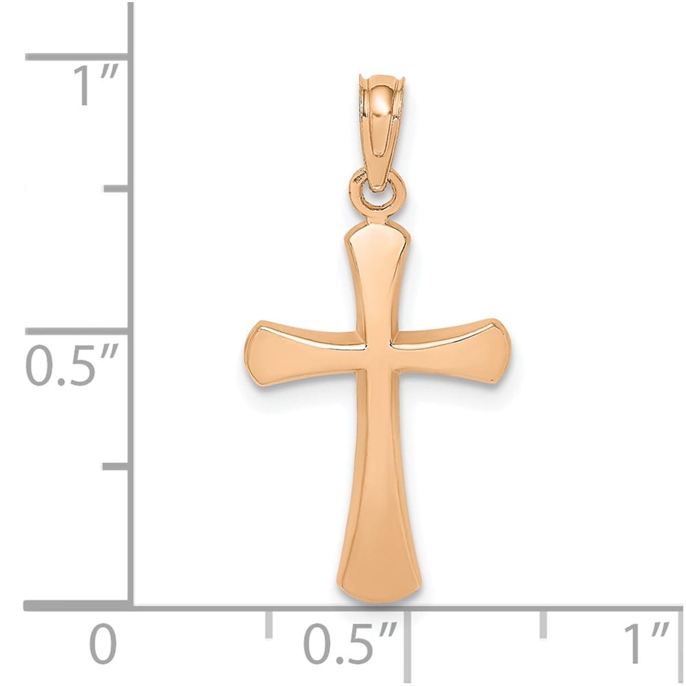 10K Rose Gold Polished Medium Beveled Cross with Rounded Tips Charm