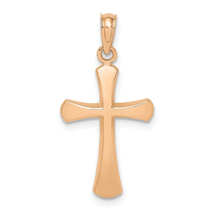 10K Rose Gold Polished Medium Beveled Cross with Rounded Tips Charm
