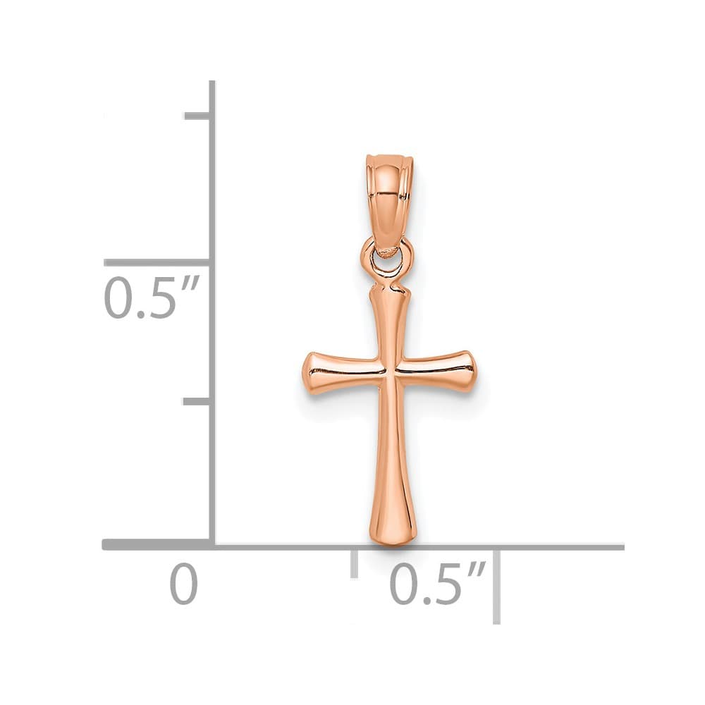 10K Rose Gold Polished Medium Beveled Cross with Rounded Tips Charm