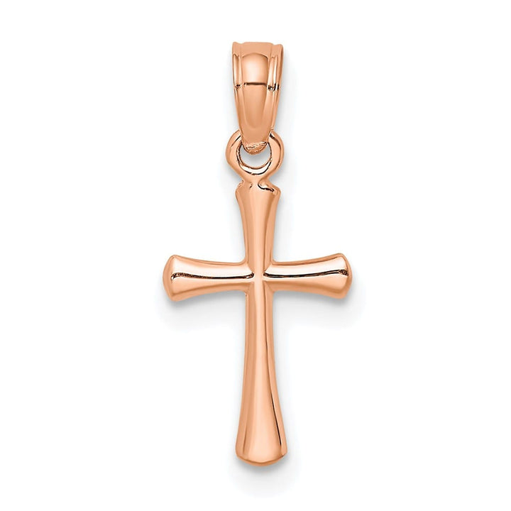 10K Rose Gold Polished Medium Beveled Cross with Rounded Tips Charm