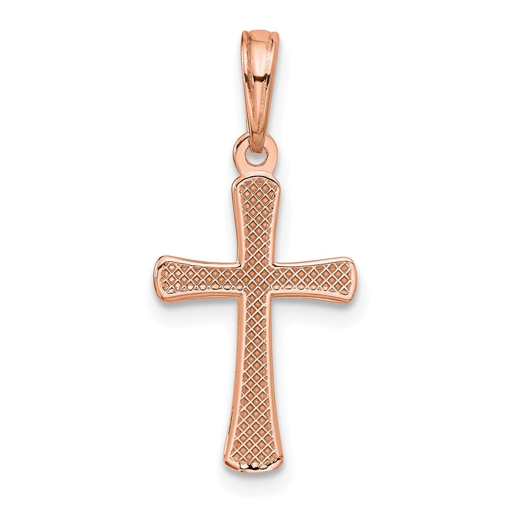 10K Rose Gold Polished Medium Beveled Cross with Rounded Tips Charm