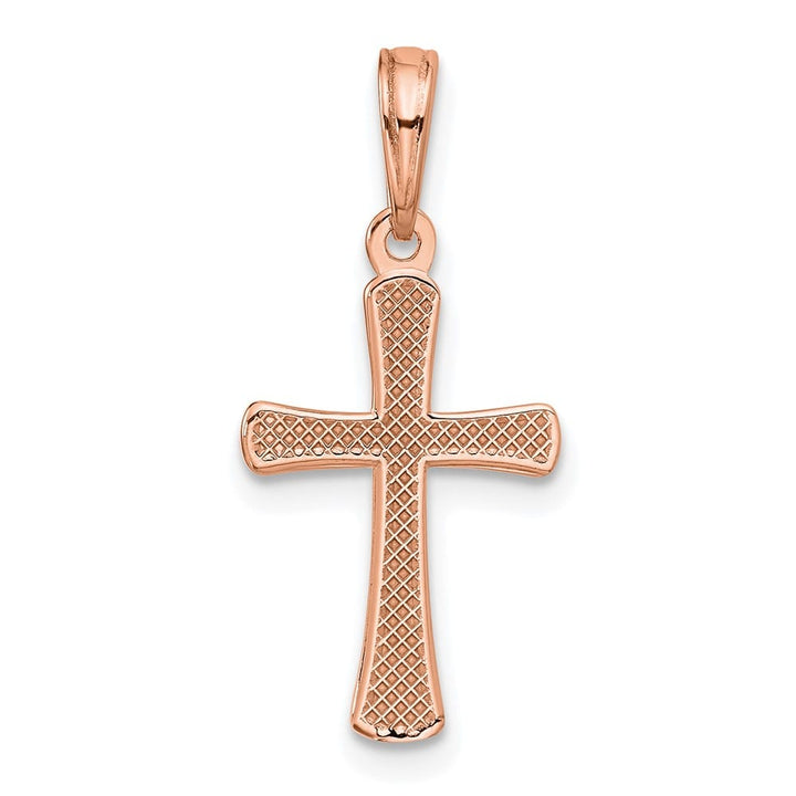 10K Rose Gold Polished Medium Beveled Cross with Rounded Tips Charm