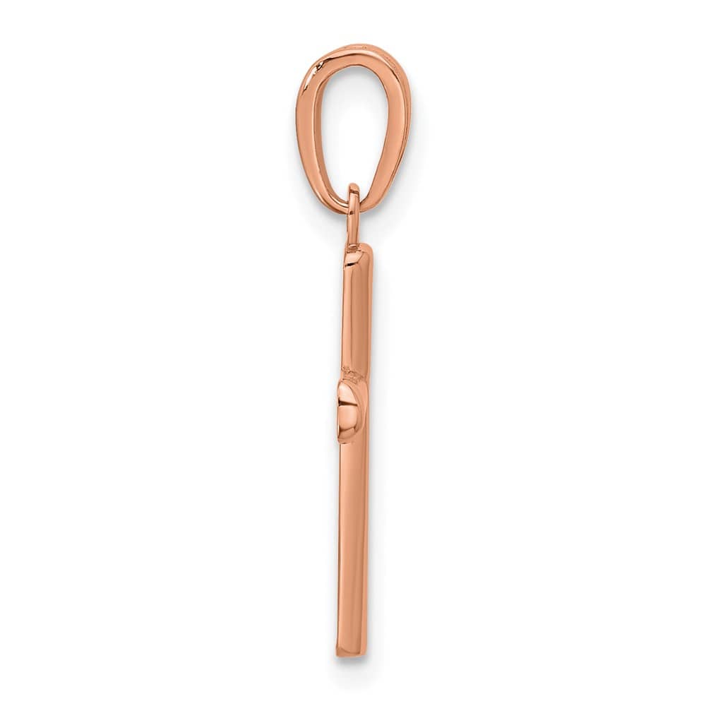 10K Rose Gold Polished Medium Beveled Cross with Rounded Tips Charm