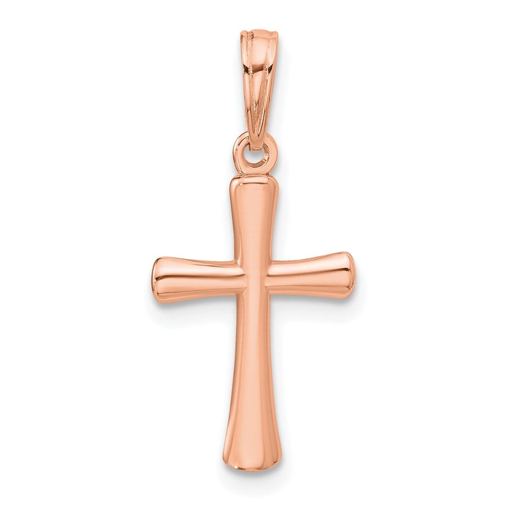 10K Rose Gold Polished Medium Beveled Cross with Rounded Tips Charm