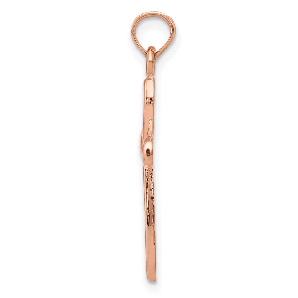 10K Rose Gold Polished Medium Rose Filigree Center Latin Cross Charm
