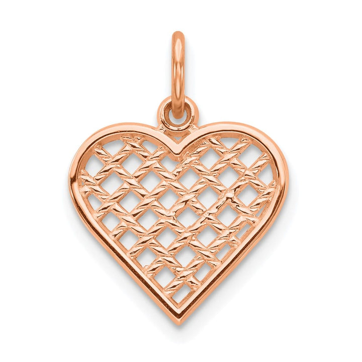 10K Rose Gold Solid Polished Medium Basketweave Heart Charm