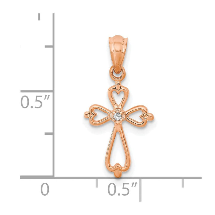 10K Rose Gold Solid Polished Medium Diamond Accented Cross Pendant
