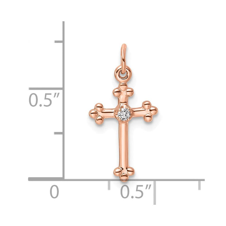 10K Rose Gold Solid Polished Medium Diamond Budded Cross Pendant
