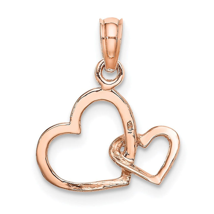 10K Rose Gold Solid Polished Medium Intertwined Double Heart Pendant