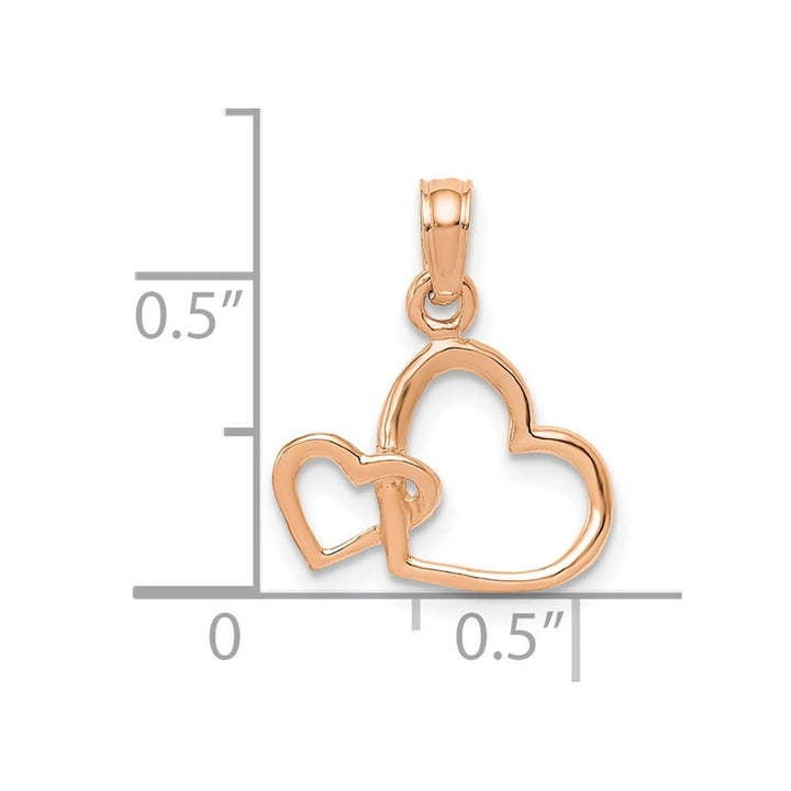 10K Rose Gold Solid Polished Medium Intertwined Double Heart Pendant