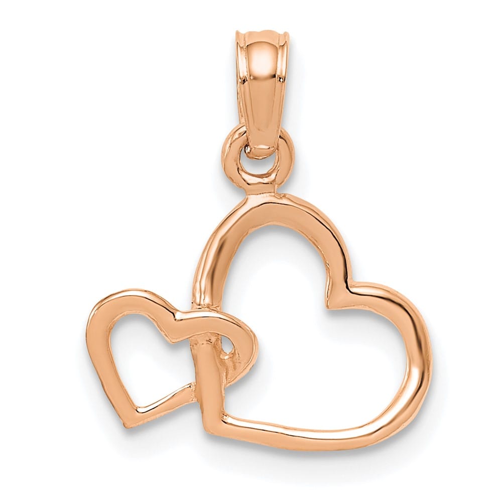 10K Rose Gold Solid Polished Medium Intertwined Double Heart Pendant