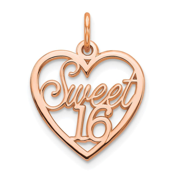 10K Rose Gold Solid Polished Medium Sweet 16 in Heart Charm