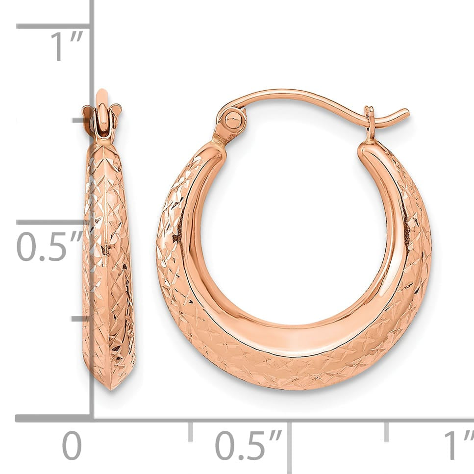 10k Rose Gold Textured Hollow Hoop Earrings