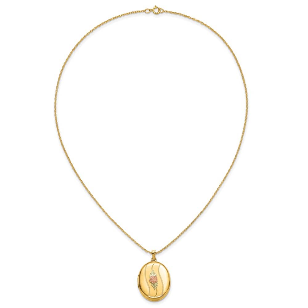 10K Tri-Color Black Hills Gold 32mm Rose Oval Locket 18 inch Necklace