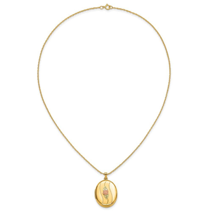 10K Tri-Color Black Hills Gold 32mm Rose Oval Locket 18 inch Necklace