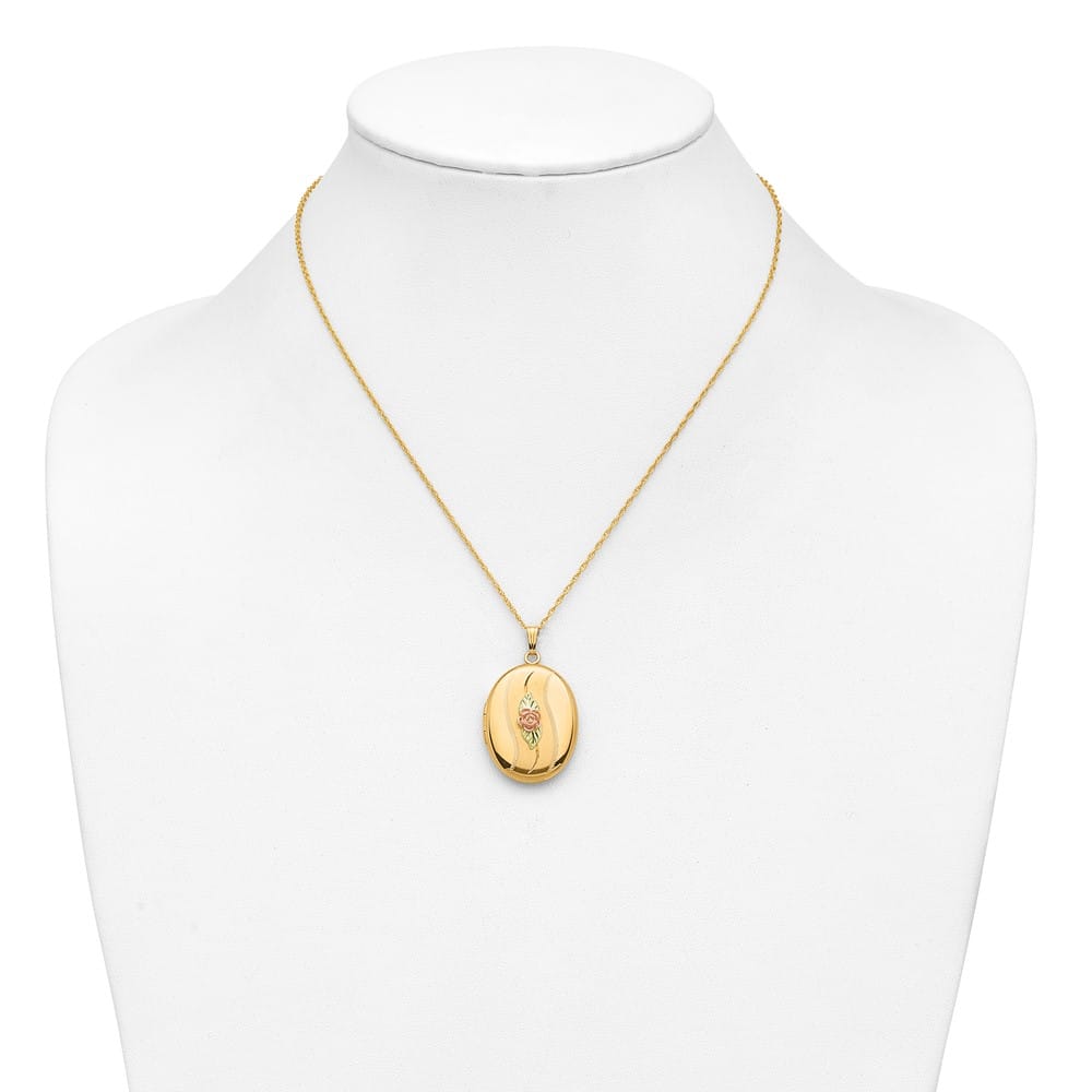10K Tri-Color Black Hills Gold 32mm Rose Oval Locket 18 inch Necklace