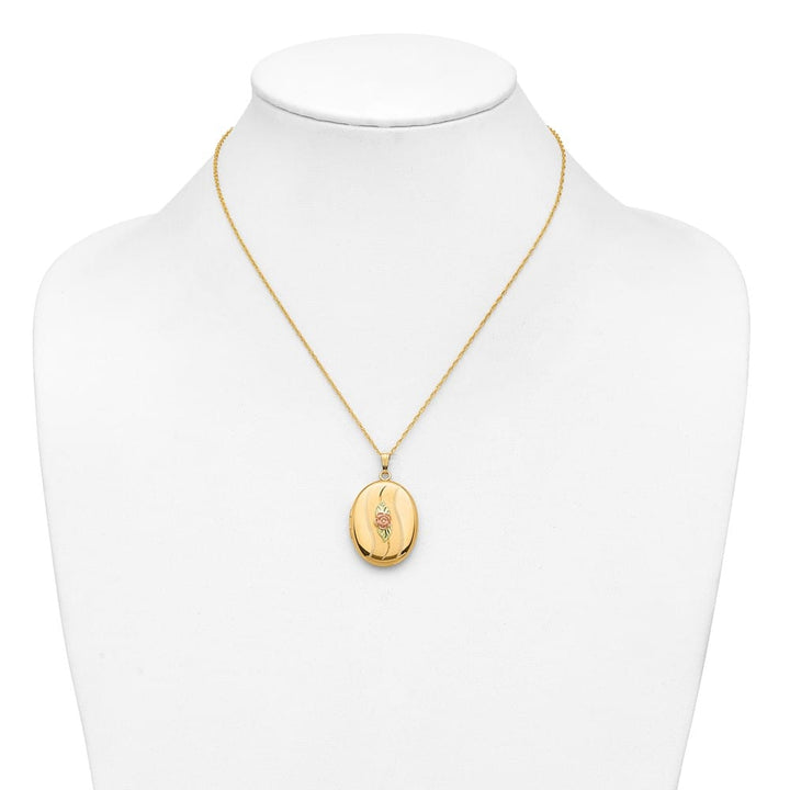 10K Tri-Color Black Hills Gold 32mm Rose Oval Locket 18 inch Necklace