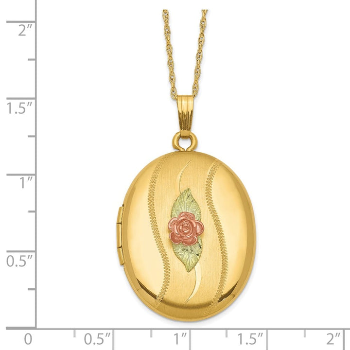 10K Tri-Color Black Hills Gold 32mm Rose Oval Locket 18 inch Necklace