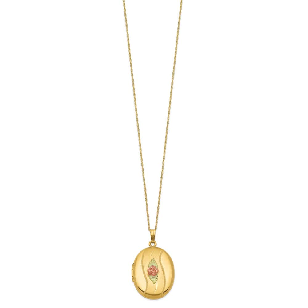 10K Tri-Color Black Hills Gold 32mm Rose Oval Locket 18 inch Necklace