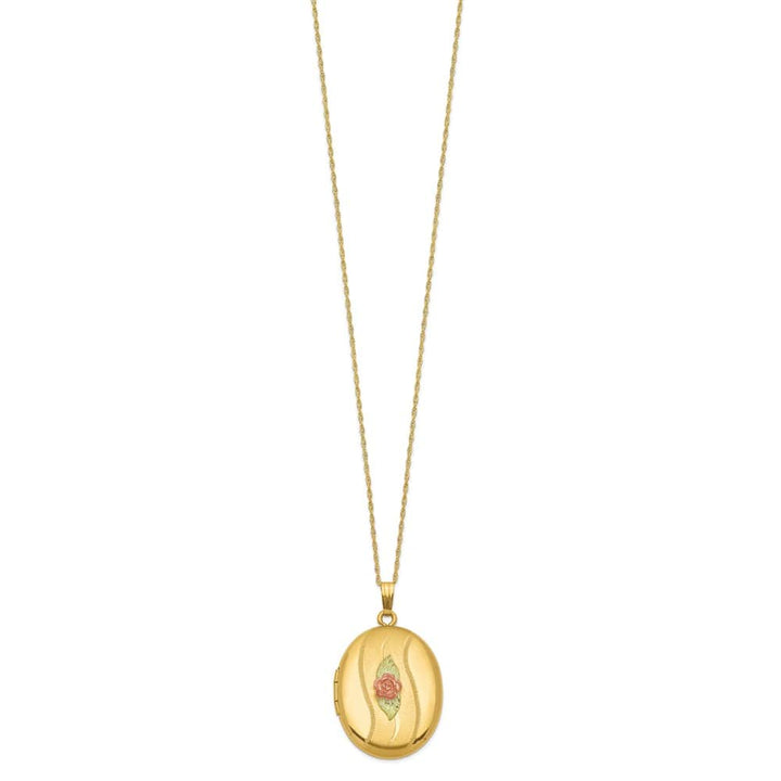 10K Tri-Color Black Hills Gold 32mm Rose Oval Locket 18 inch Necklace