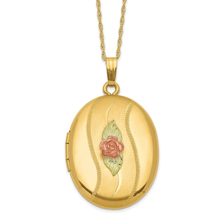 10K Tri-Color Black Hills Gold 32mm Rose Oval Locket 18 inch Necklace
