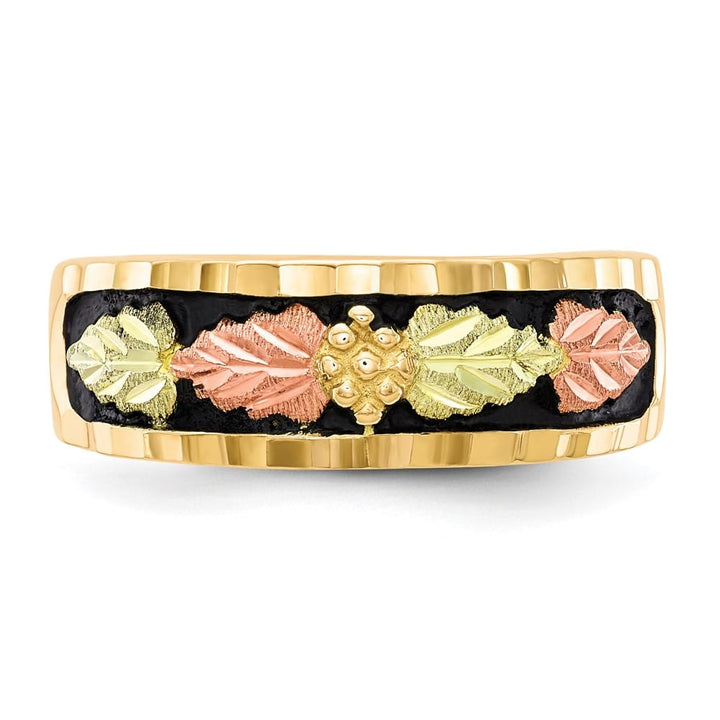 10K Tri-Color Black Hills Gold Antiqued Leaves Men's Band