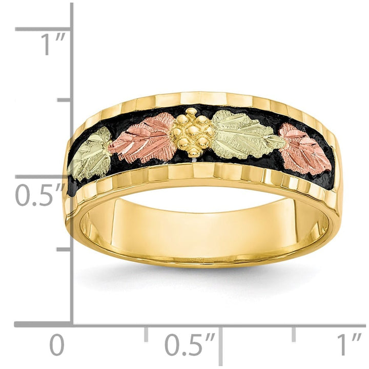 10K Tri-Color Black Hills Gold Antiqued Leaves Men's Band