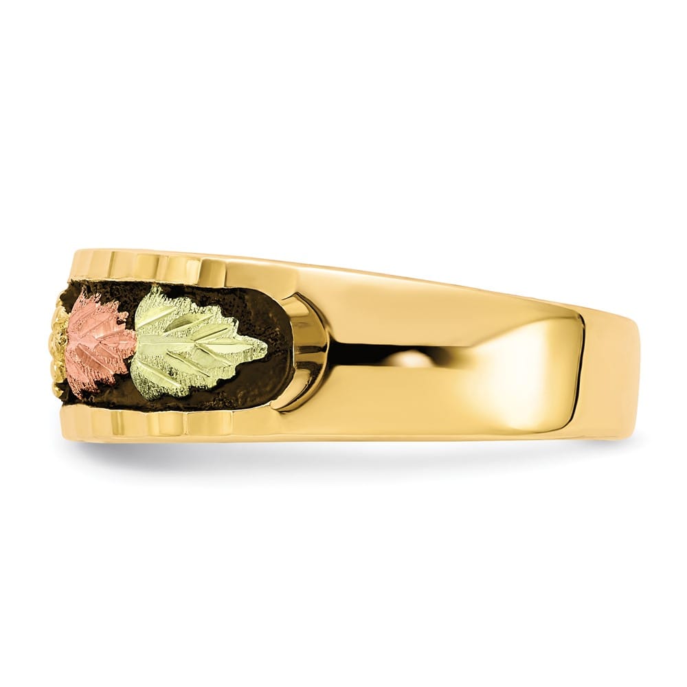 10K Tri-Color Black Hills Gold Antiqued Leaves Men's Band