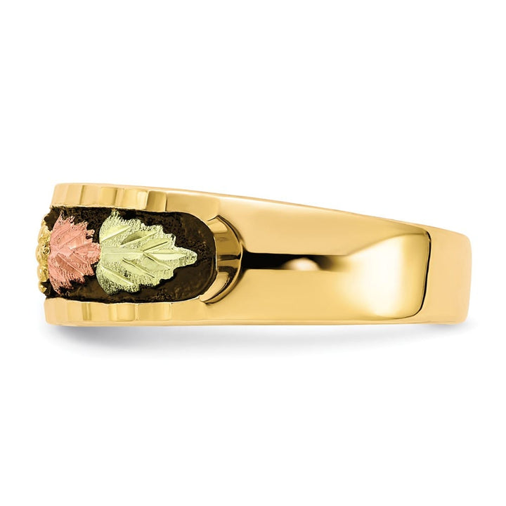10K Tri-Color Black Hills Gold Antiqued Leaves Men's Band