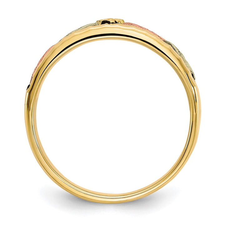10K Tri-Color Black Hills Gold Antiqued Leaves Men's Band