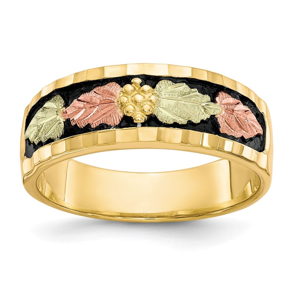 10K Tri-Color Black Hills Gold Antiqued Leaves Men's Band