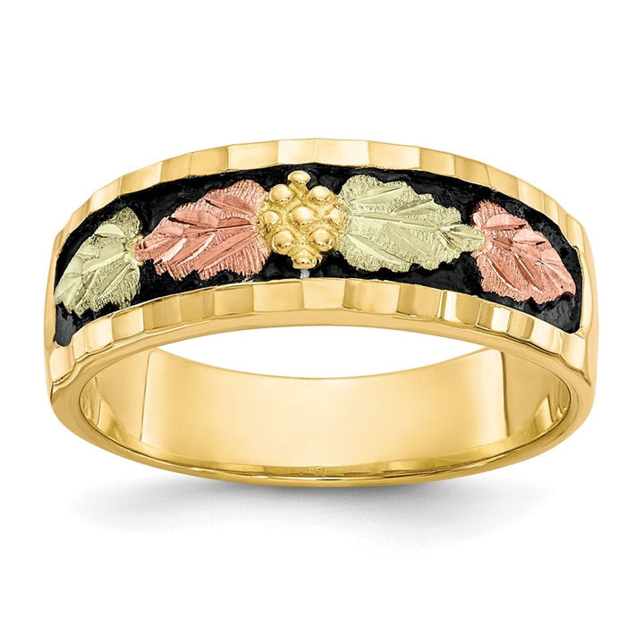 10K Tri-Color Black Hills Gold Antiqued Leaves Men's Band