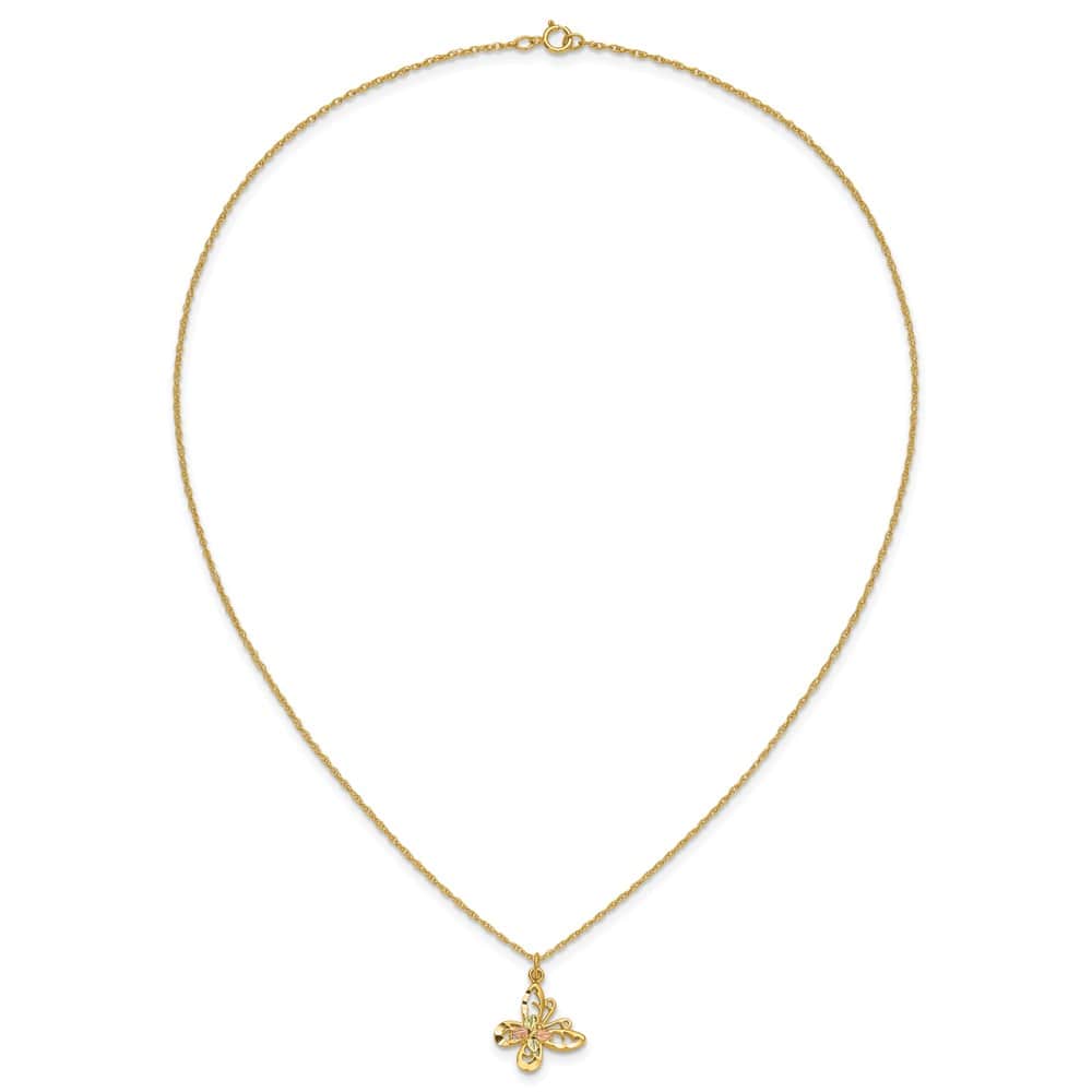 10K Tri-Color Black Hills Gold Butterfly 18 inch Necklace