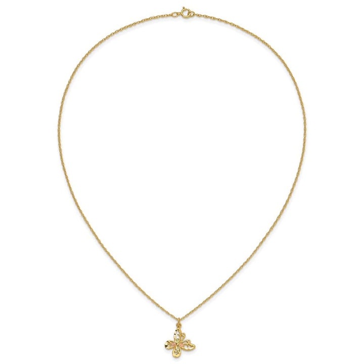 10K Tri-Color Black Hills Gold Butterfly 18 inch Necklace