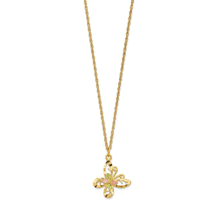 10K Tri-Color Black Hills Gold Butterfly 18 inch Necklace