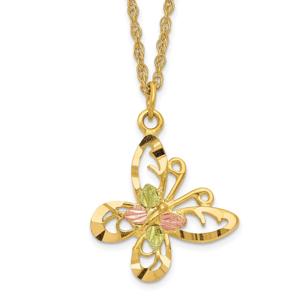 10K Tri-Color Black Hills Gold Butterfly 18 inch Necklace