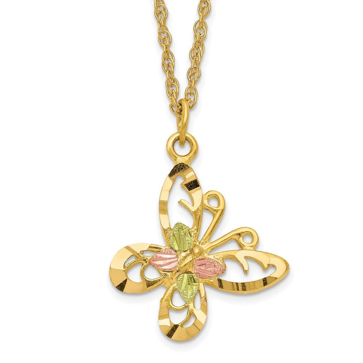 10K Tri-Color Black Hills Gold Butterfly 18 inch Necklace