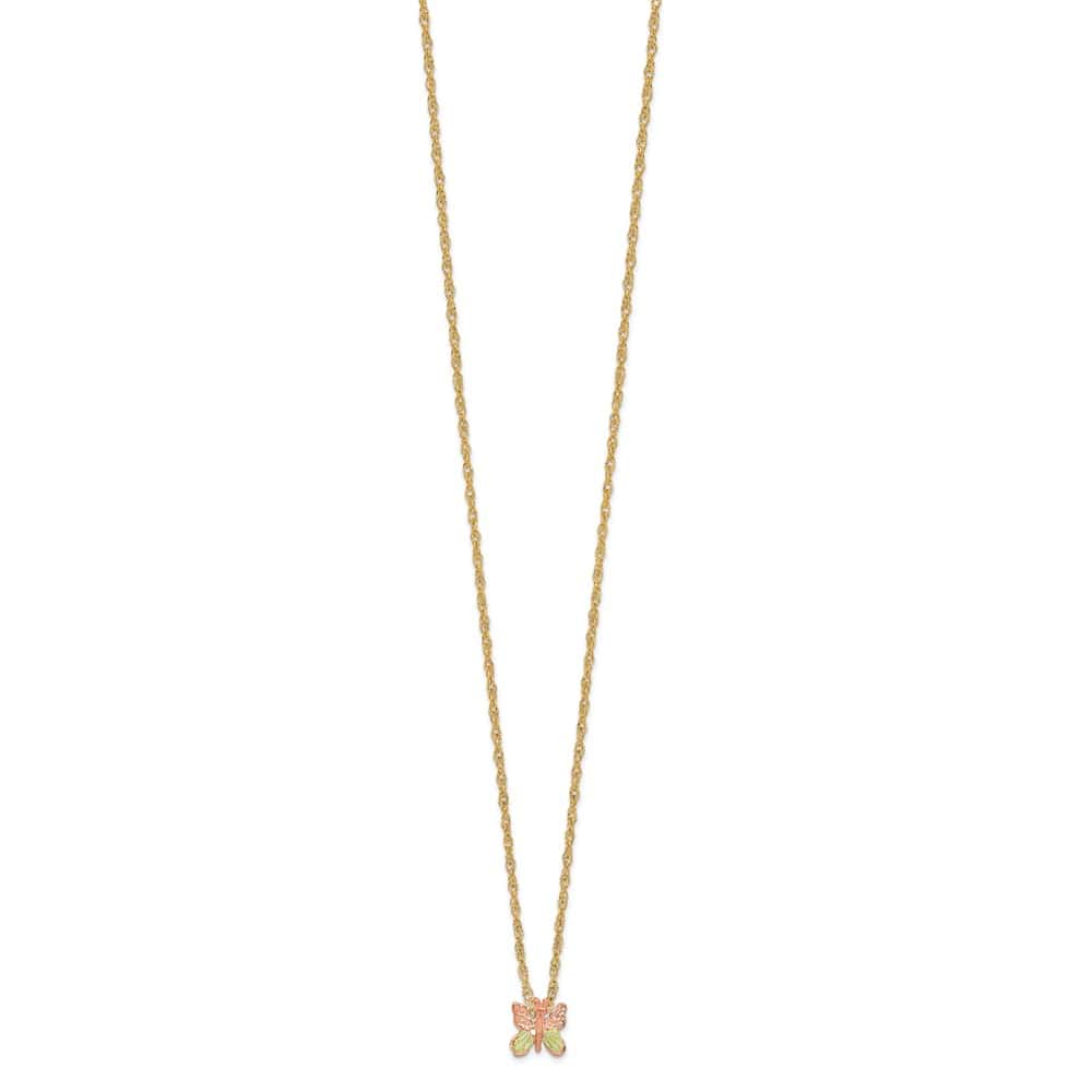 10K Tri-Color Black Hills Gold Butterfly 18 inch Necklace