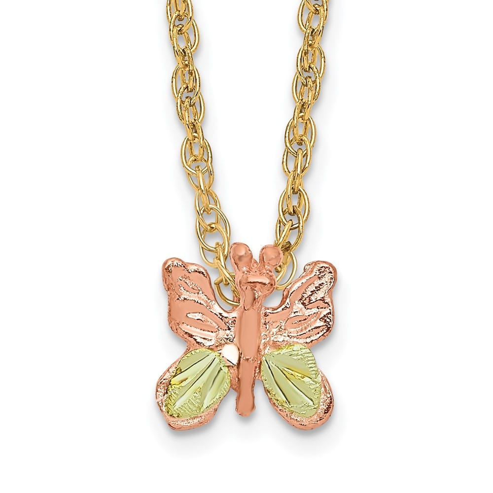 10K Tri-Color Black Hills Gold Butterfly 18 inch Necklace