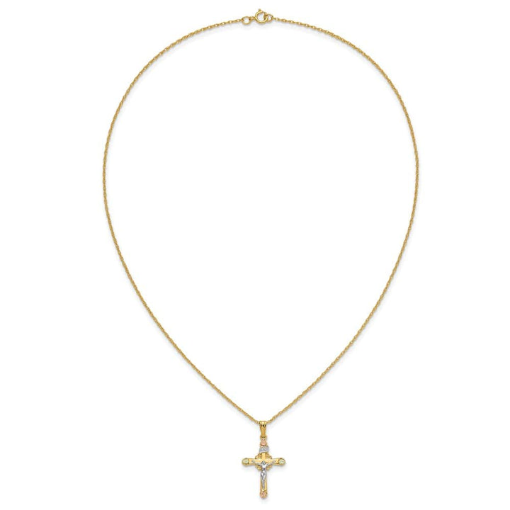 10K Tri-Color Black Hills Gold Crucifix 18 inch Necklace