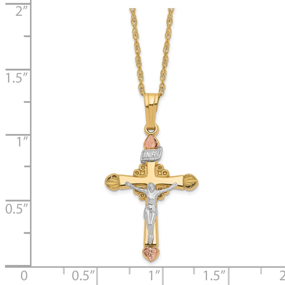 10K Tri-Color Black Hills Gold Crucifix 18 inch Necklace
