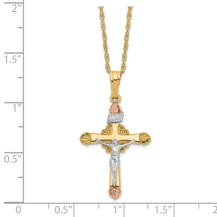 10K Tri-Color Black Hills Gold Crucifix 18 inch Necklace