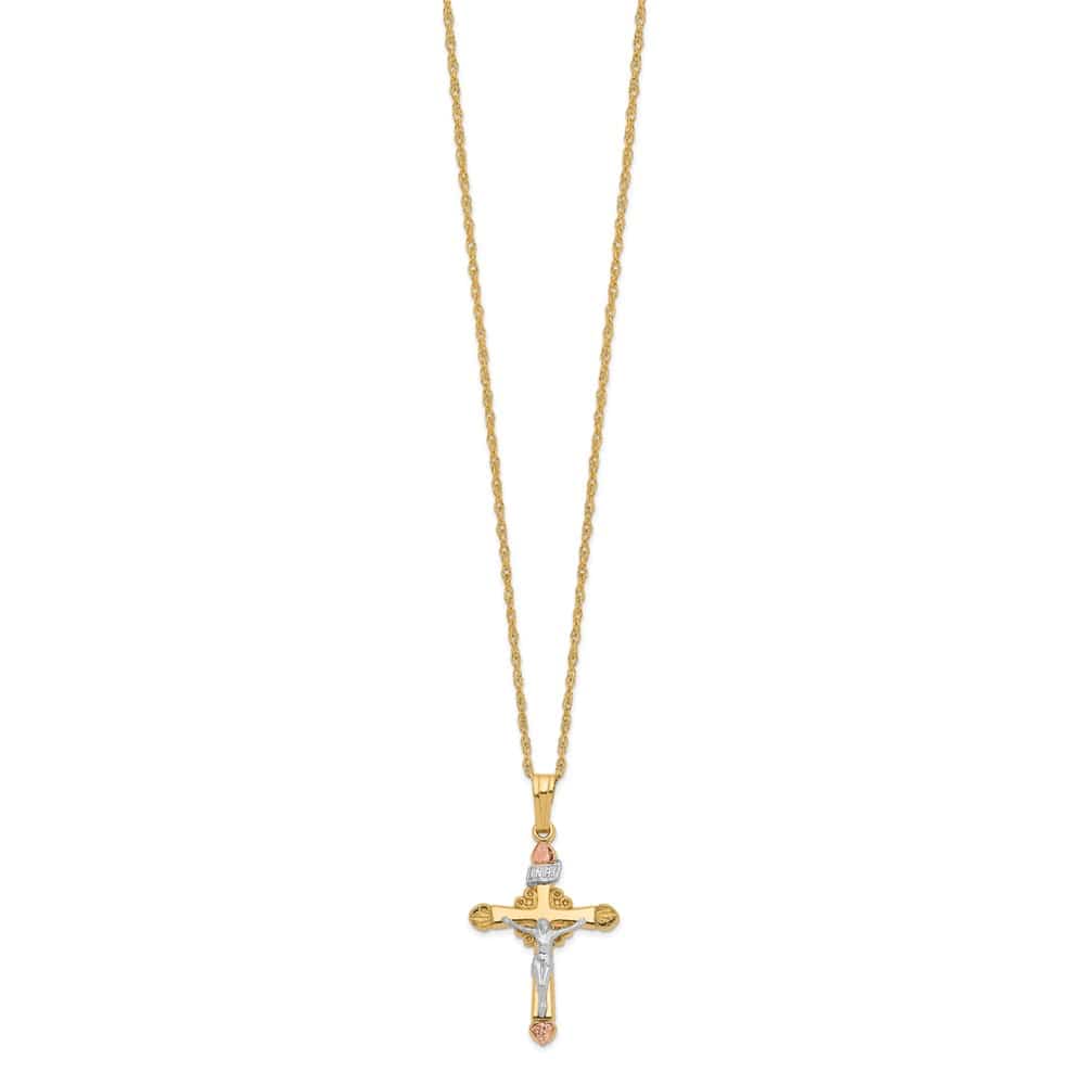 10K Tri-Color Black Hills Gold Crucifix 18 inch Necklace