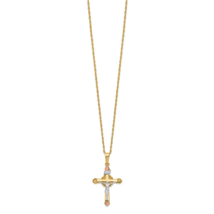10K Tri-Color Black Hills Gold Crucifix 18 inch Necklace