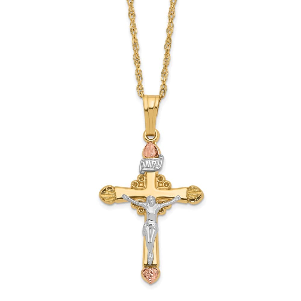 10K Tri-Color Black Hills Gold Crucifix 18 inch Necklace