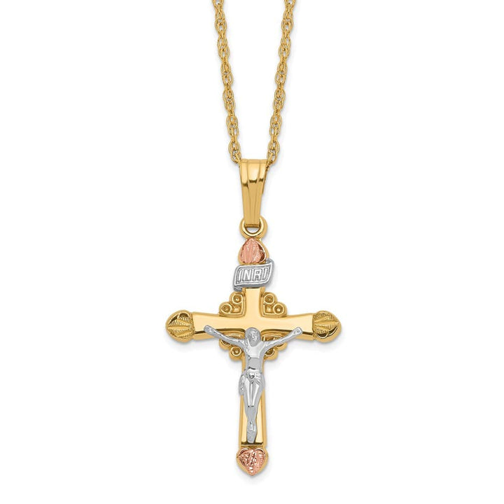 10K Tri-Color Black Hills Gold Crucifix 18 inch Necklace