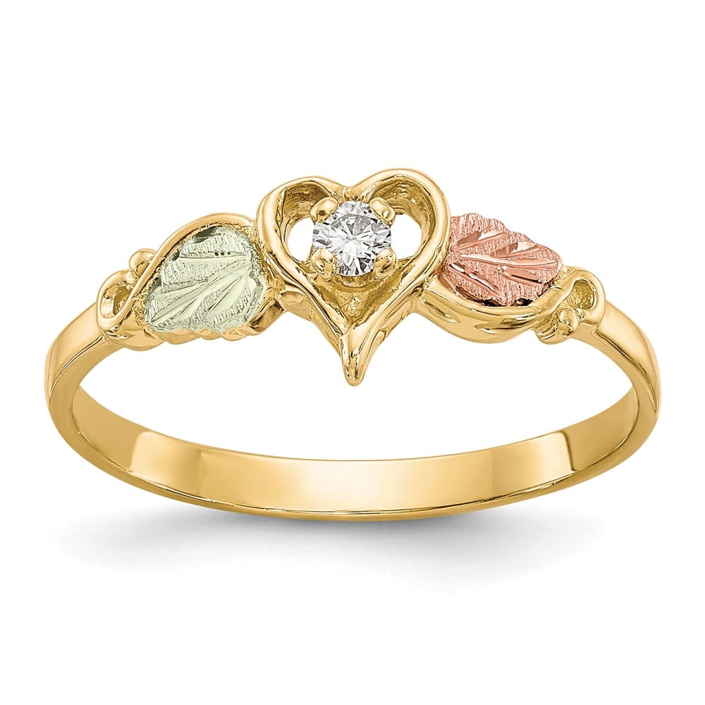10K Tri-Color Black Hills Gold Diamond and Leaves Heart Ring