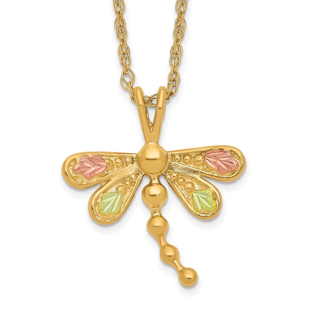 10K Tri-Color Black Hills Gold Dragonfly 18 inch Necklace